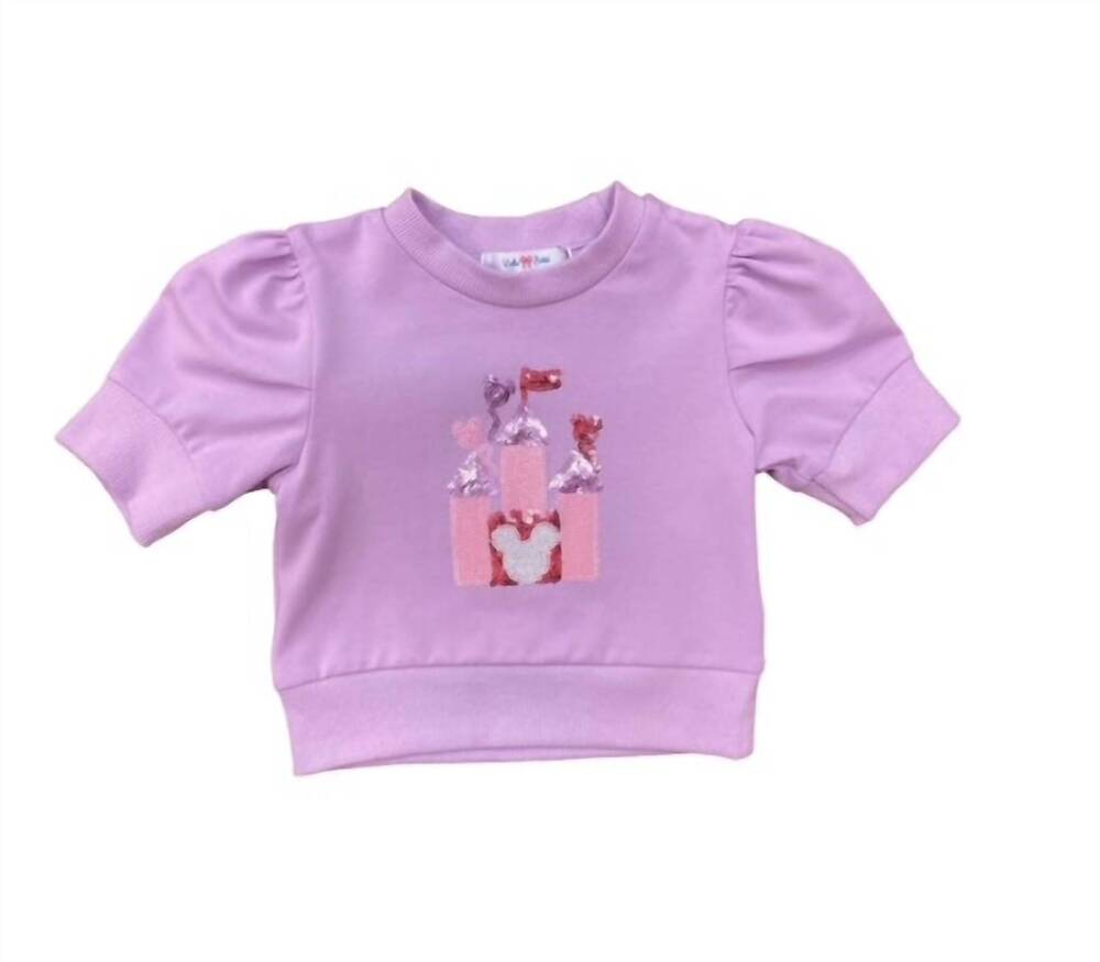 NEW LULU BEBE kids' castle sequin puff sleeve top in lavender